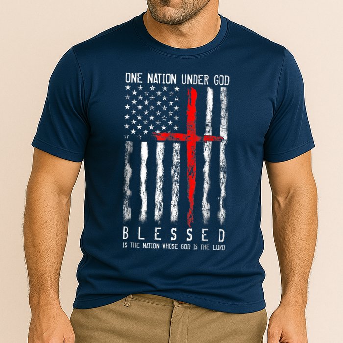 Patriotic Christian Blessed One Nation Under God 4th Of July Cooling Performance Crew T-Shirt