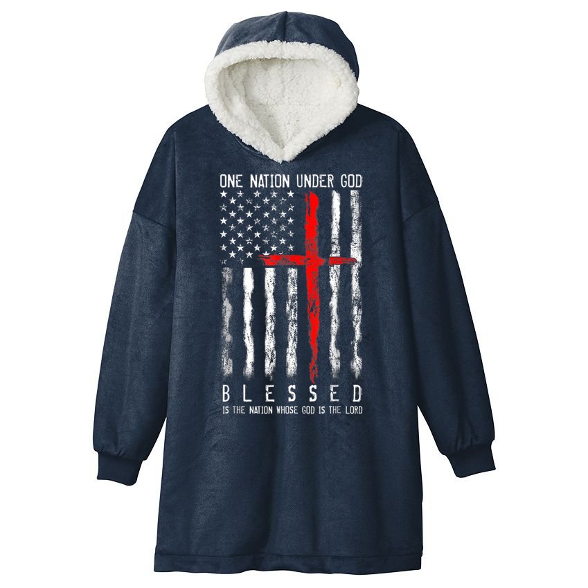 Patriotic Christian Blessed One Nation Under God 4th Of July Hooded Wearable Blanket