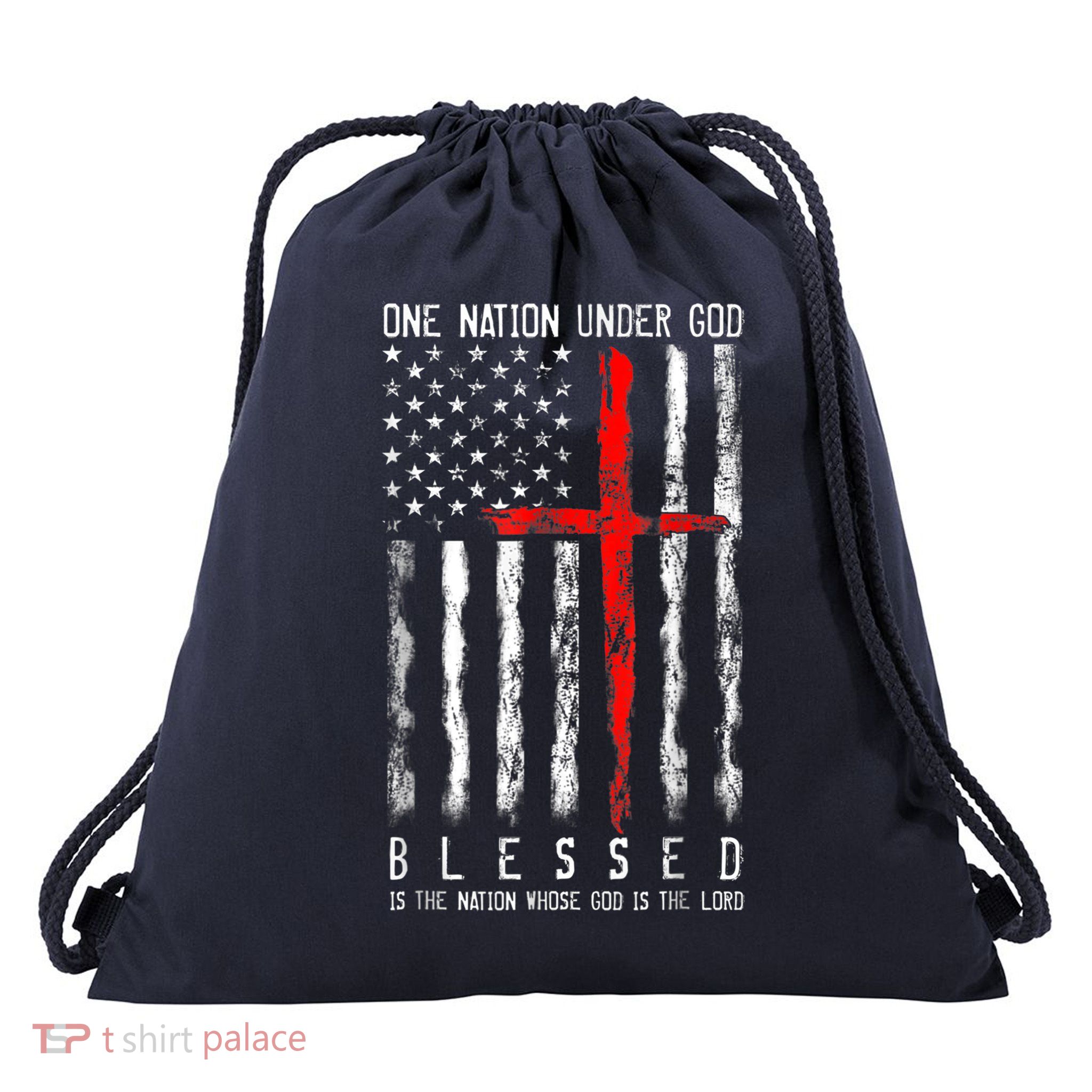 Patriotic Christian Blessed One Nation Under God 4th Of July Drawstring Bag