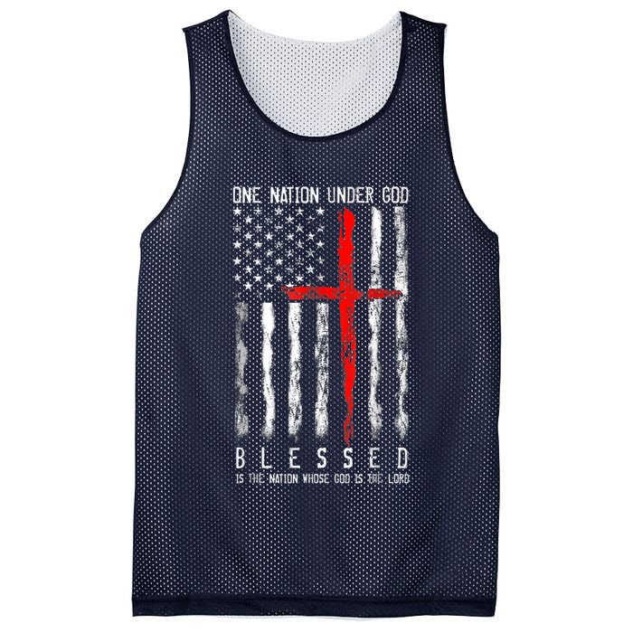 Patriotic Christian Blessed One Nation Under God 4th Of July Mesh Reversible Basketball Jersey Tank
