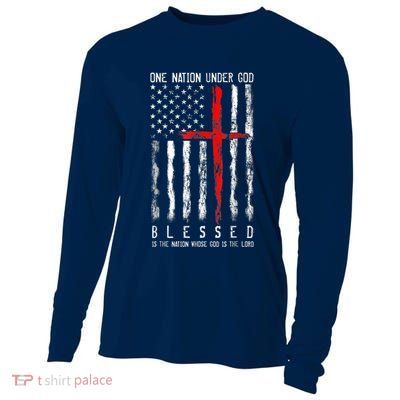 Patriotic Christian Blessed One Nation Under God 4th Of July Cooling Performance Long Sleeve Crew