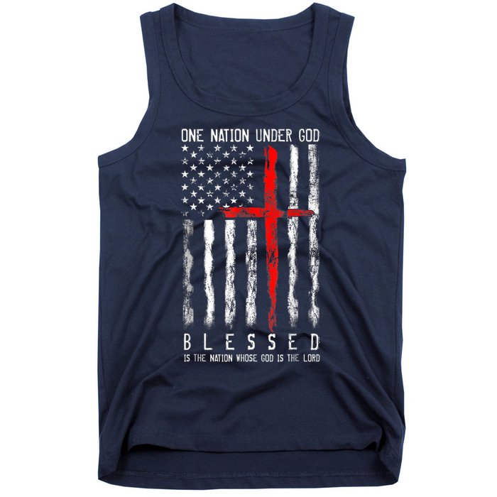 Patriotic Christian Blessed One Nation Under God 4th Of July Tank Top