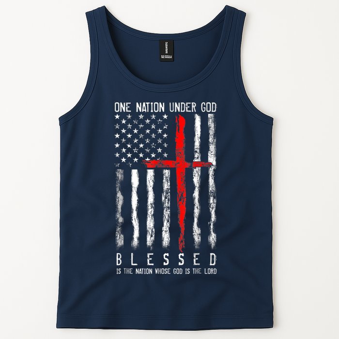 Patriotic Christian Blessed One Nation Under God 4th Of July Tank Top