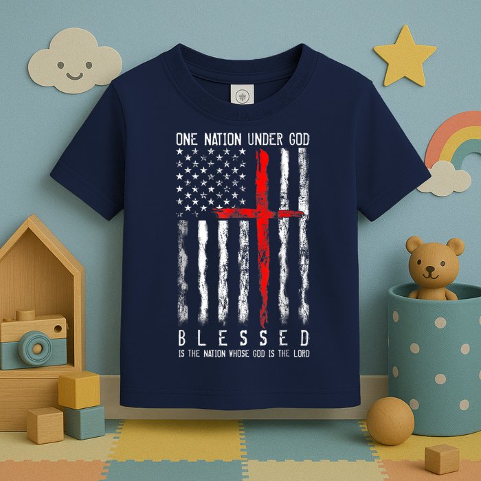 Patriotic Christian Blessed One Nation Under God 4th Of July Toddler T-Shirt