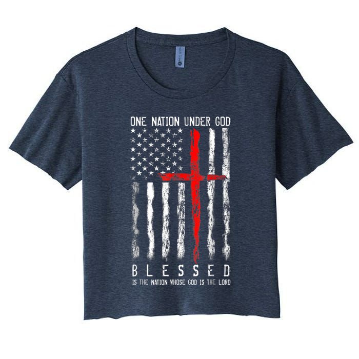 Patriotic Christian Blessed One Nation Under God 4th Of July Crop Top