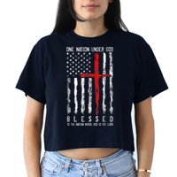 Patriotic Christian Blessed One Nation Under God 4th Of July Crop Top