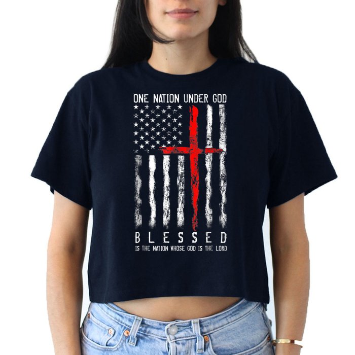 Patriotic Christian Blessed One Nation Under God 4th Of July Crop Top