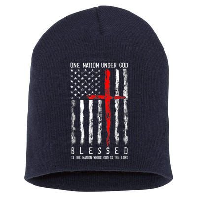 Patriotic Christian Blessed One Nation Under God 4th Of July Short Acrylic Beanie