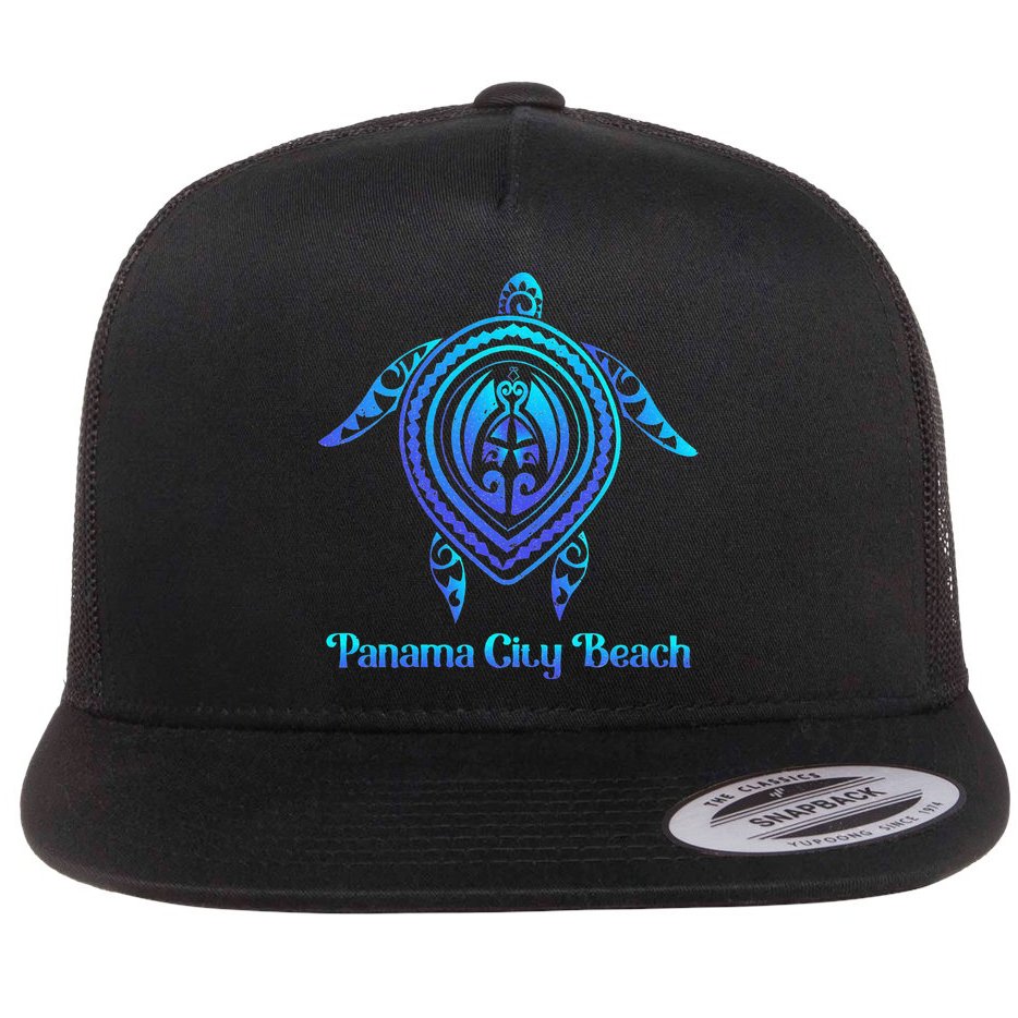 Panama City Beach Florida Souvenirs Tropical Blue Sea Turtle Flat Bill Trucker Hat