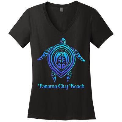 Panama City Beach Florida Souvenirs Tropical Blue Sea Turtle Women's V-Neck T-Shirt