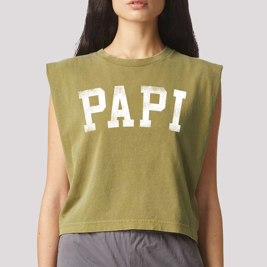 Papi Classic Bold Font Birthday Papi Garment-Dyed Women's Muscle Tee