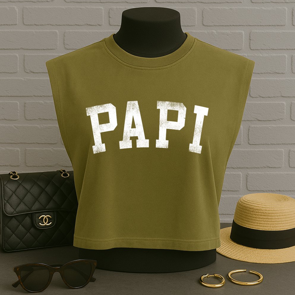 Papi Classic Bold Font Birthday Papi Garment-Dyed Women's Muscle Tee