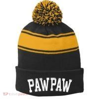 Pawpaw Classic Bold Font FatherS Day Pawpaw Raglan Baseball Stripe Pom Pom Beanie
