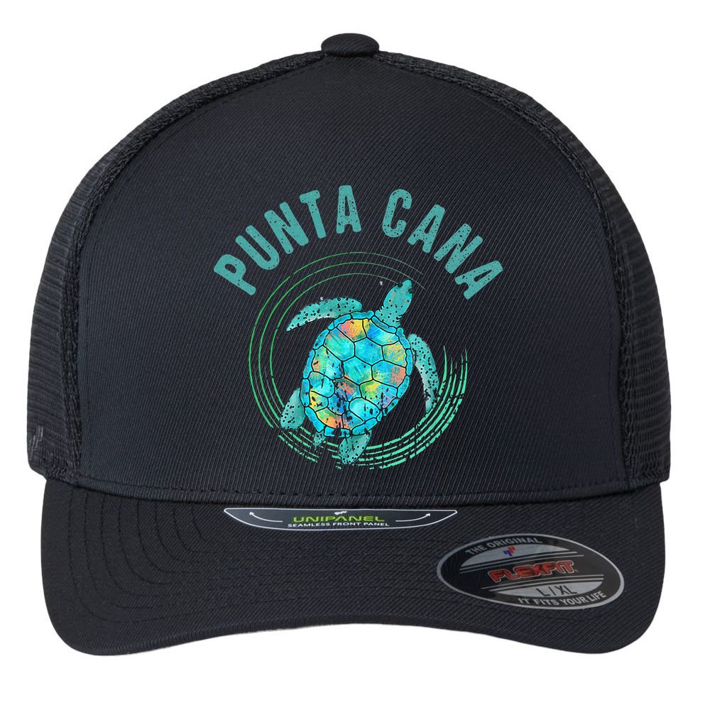 Punta Cana Beach Sea Turtle Illustration Gift Flexfit Unipanel Trucker Cap