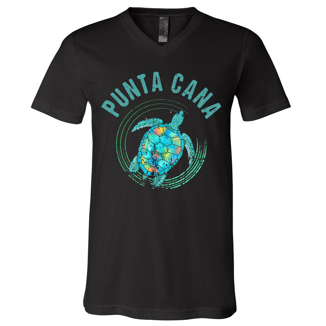 Punta Cana Beach Sea Turtle Illustration Gift V-Neck T-Shirt