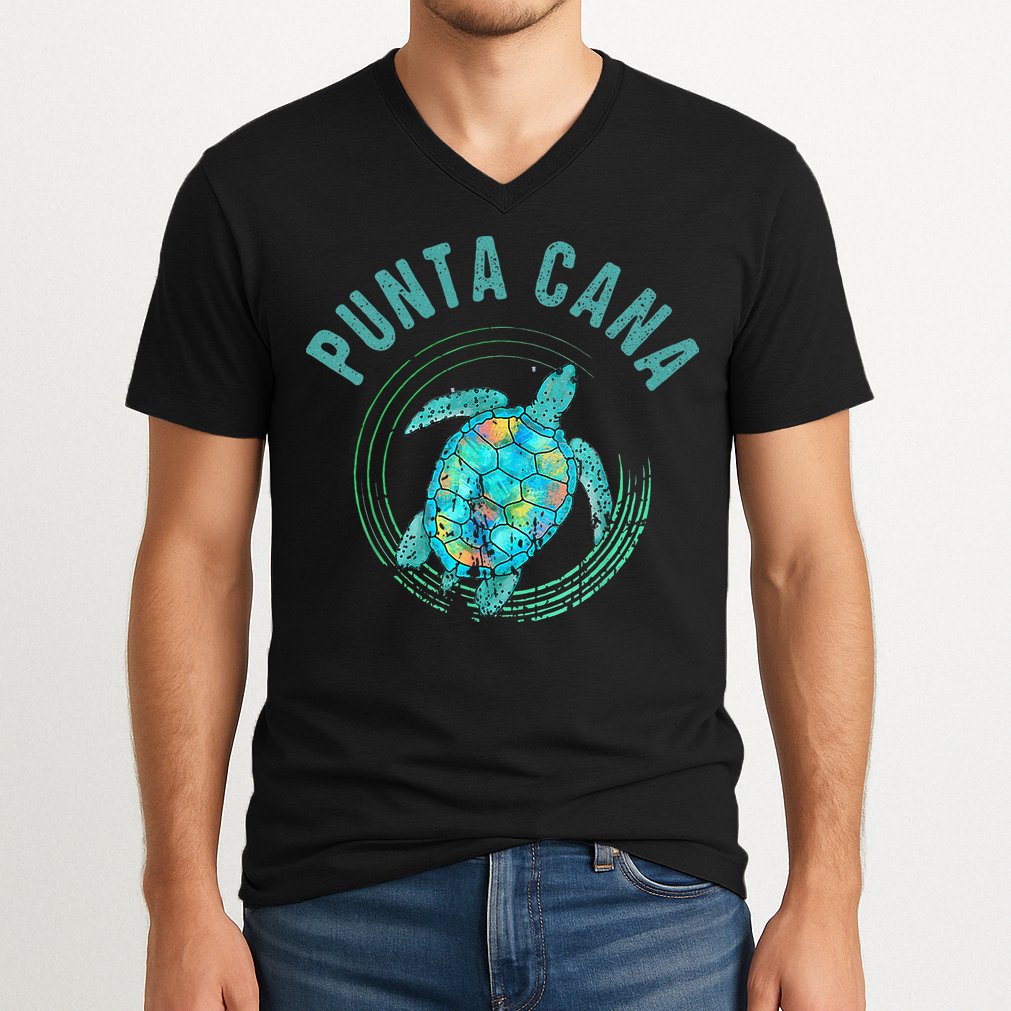 Punta Cana Beach Sea Turtle Illustration Gift V-Neck T-Shirt