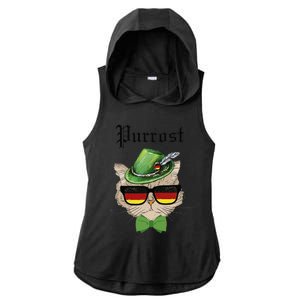 Purrost Cat Bavarian Alpine Hat Funny German Oktoberfest Ladies PosiCharge Tri-Blend Wicking Draft Hoodie Tank