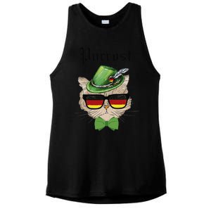 Purrost Cat Bavarian Alpine Hat Funny German Oktoberfest Ladies PosiCharge Tri-Blend Wicking Tank