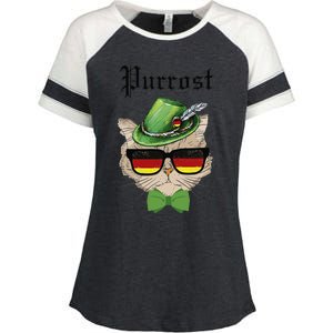 Purrost Cat Bavarian Alpine Hat Funny German Oktoberfest Enza Ladies Jersey Colorblock Tee