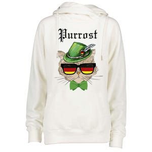 Purrost Cat Bavarian Alpine Hat Funny German Oktoberfest Womens Funnel Neck Pullover Hood