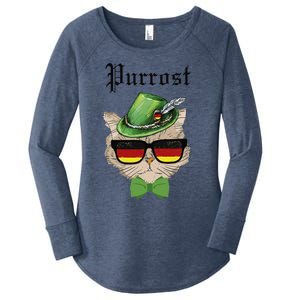 Purrost Cat Bavarian Alpine Hat Funny German Oktoberfest Women's Perfect Tri Tunic Long Sleeve Shirt