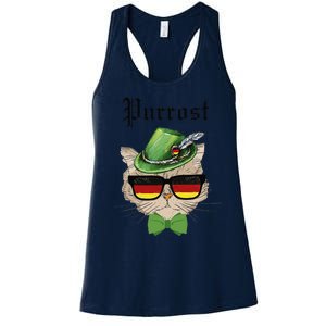 Purrost Cat Bavarian Alpine Hat Funny German Oktoberfest Women's Racerback Tank