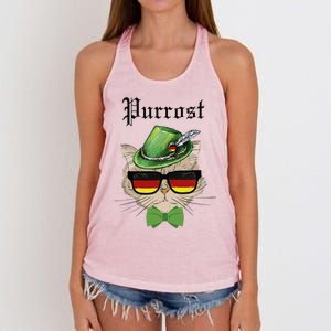 Purrost Cat Bavarian Alpine Hat Funny German Oktoberfest Women's Knotted Racerback Tank