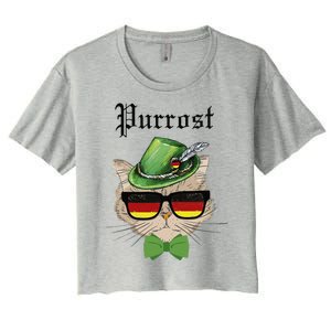 Purrost Cat Bavarian Alpine Hat Funny German Oktoberfest Women's Crop Top Tee