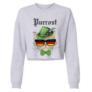 Purrost Cat Bavarian Alpine Hat Funny German Oktoberfest Cropped Pullover Crew