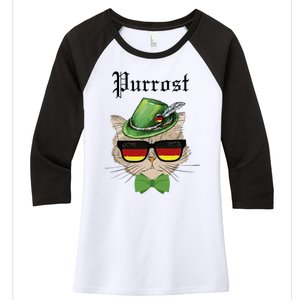 Purrost Cat Bavarian Alpine Hat Funny German Oktoberfest Women's Tri-Blend 3/4-Sleeve Raglan Shirt