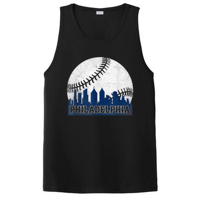 Philly Cityscape Baseball Philadelphia Skyline Retro Vintage PosiCharge Competitor Tank