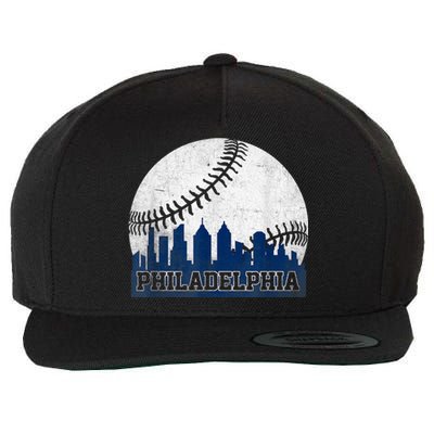 Philly Cityscape Baseball Philadelphia Skyline Retro Vintage Wool Snapback Cap