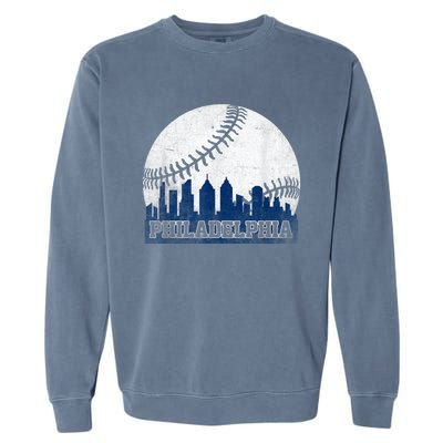 Philly Cityscape Baseball Philadelphia Skyline Retro Vintage Garment-Dyed Sweatshirt