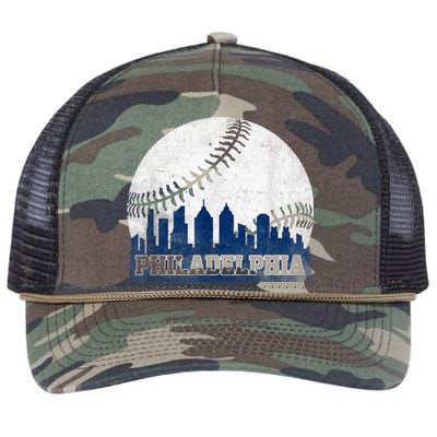 Philly Cityscape Baseball Philadelphia Skyline Retro Vintage Retro Rope Trucker Hat Cap