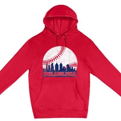 Philly Cityscape Baseball Philadelphia Skyline Retro Vintage Premium Pullover Hoodie