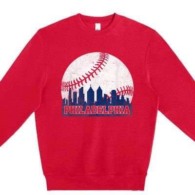 Philly Cityscape Baseball Philadelphia Skyline Retro Vintage Premium Crewneck Sweatshirt