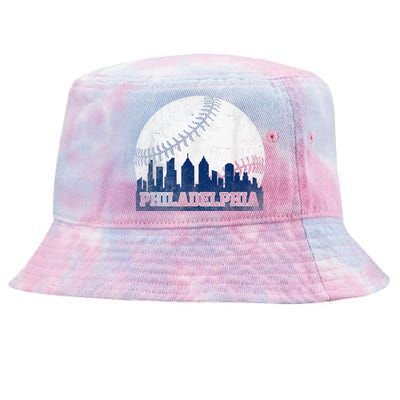 Philly Cityscape Baseball Philadelphia Skyline Retro Vintage Tie-Dyed Bucket Hat