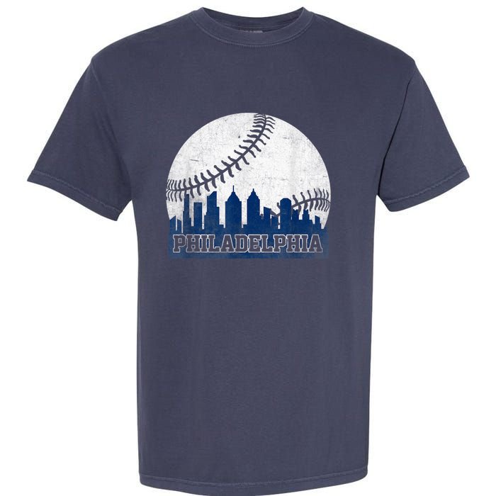 Philly Cityscape Baseball Philadelphia Skyline Retro Vintage Garment-Dyed Heavyweight T-Shirt