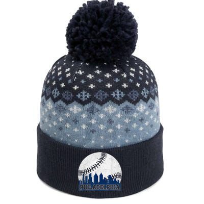 Philly Cityscape Baseball Philadelphia Skyline Retro Vintage The Baniff Cuffed Pom Beanie