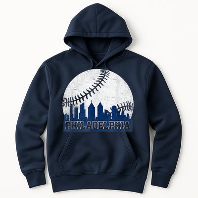 Philly Cityscape Baseball Philadelphia Skyline Retro Vintage Hoodie