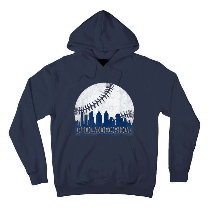 Philly Cityscape Baseball Philadelphia Skyline Retro Vintage Hoodie