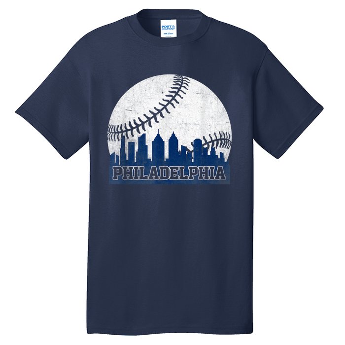 Philly Cityscape Baseball Philadelphia Skyline Retro Vintage Tall T-Shirt