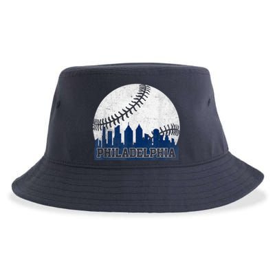 Philly Cityscape Baseball Philadelphia Skyline Retro Vintage Sustainable Bucket Hat