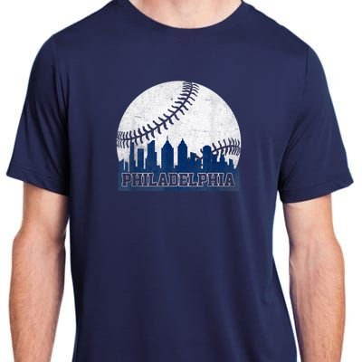 Philly Cityscape Baseball Philadelphia Skyline Retro Vintage Adult ChromaSoft Performance T-Shirt