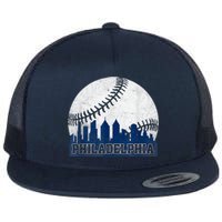 Philly Cityscape Baseball Philadelphia Skyline Retro Vintage Flat Bill Trucker Hat