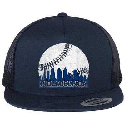 Philly Cityscape Baseball Philadelphia Skyline Retro Vintage Flat Bill Trucker Hat