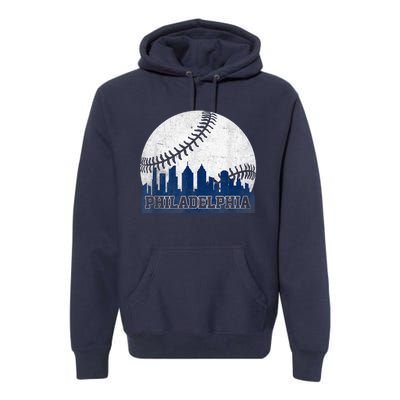 Philly Cityscape Baseball Philadelphia Skyline Retro Vintage Premium Hoodie