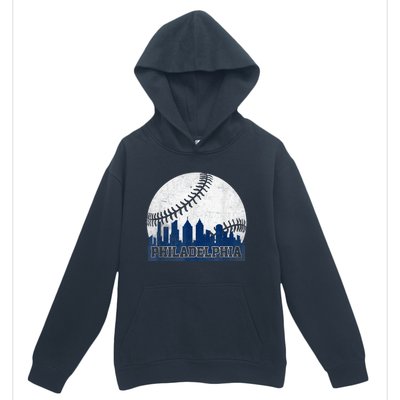 Philly Cityscape Baseball Philadelphia Skyline Retro Vintage Urban Pullover Hoodie