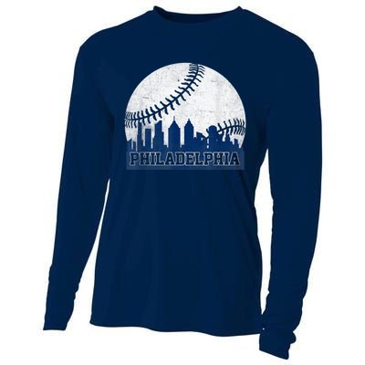 Philly Cityscape Baseball Philadelphia Skyline Retro Vintage Cooling Performance Long Sleeve Crew