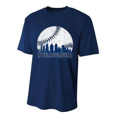 Philly Cityscape Baseball Philadelphia Skyline Retro Vintage Performance Sprint T-Shirt